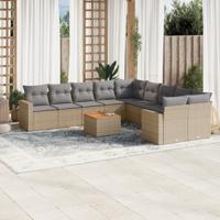 11-delige Loungeset met kussens poly rattan gemengd beige