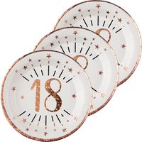 Verjaardag feest bordjes leeftijd - 50x - 18 jaar - rose goud - karton - 22 cm - rond