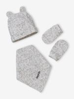 Personaliseerbare babymuts + wanten + sjaal + babyzakje in bedrukt mesh taupe - thumbnail