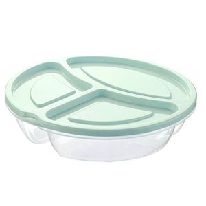 1x Lunchtrommels/bewaarbakjes rond 3- vaks mint groen kunststof 1.1 liter