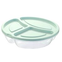 1x Lunchtrommels/bewaarbakjes rond 3- vaks mint groen kunststof 1.1 liter