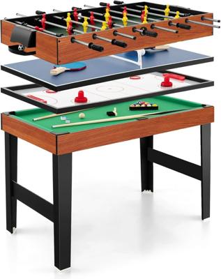 4-in-1 Multifunctionele Speeltafel 125 cm Tafelvoetbal Biljart Airhockey en Tafeltennis