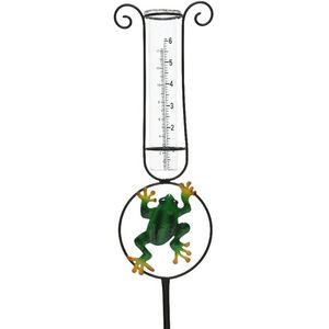 Metalen regenmeter tuindecoratie 33 cm metaal/glas met kikker