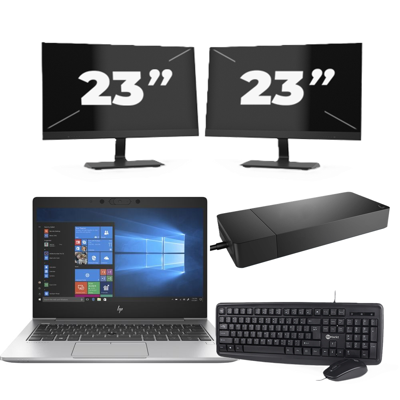 HP EliteBook 735 G6 - AMD Ryzen 7 PRO 3700U - 13 inch - 16GB RAM - 256GB SSD - Windows 10 Home + 2x 23 inch Monitor