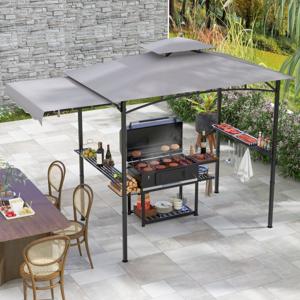 326 x 153 cm Tuinpaviljoen met Zijluifel Buitengrillluifel met Dubbellaags Bovenblad voor Terras Tuin