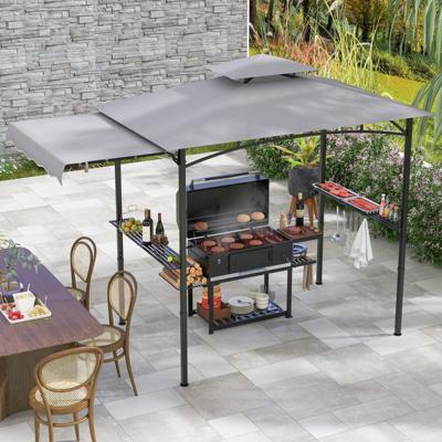326 x 153 cm Tuinpaviljoen met Zijluifel Buitengrillluifel met Dubbellaags Bovenblad voor Terras Tuin