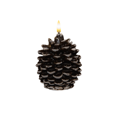 Kaars dennenappel led 3d vlam op batterij met timer 10x8.5 cm bruin - Annas collection
