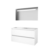 Basic-Line Economic 46 badkamermeubelset - 120x46cm - greeploos - 2 lades - acryl wastafel - 2 kraangaten - Spiegel - geintegreerde LED verlichting - MDF lak Ice White 1809170 - thumbnail