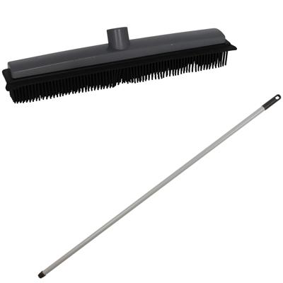 Bezemsteel en Bezemkop - L120 cm - rubber/metaal - grijs - schoonmaken