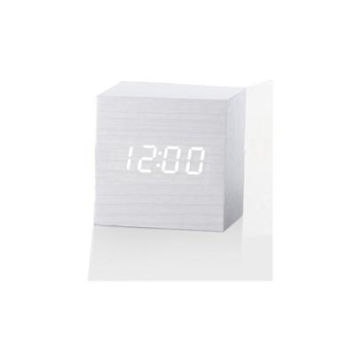 Multicolor geluiden controle houten klok moderne digitale LED Bureau alarm klok thermometer timer wit hout