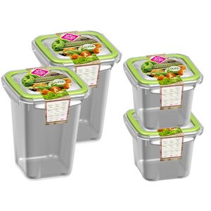 4x Voedsel plastic bewaarbakjes 0,5 en 0,75 liter transparant/groen - Vershoudbakjes