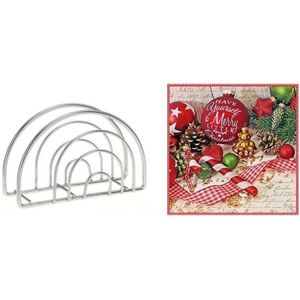 Kerst servettenhouder inclusief 20 servetten kerstsfeer print   -