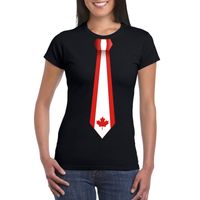 Zwart t-shirt met Canada vlag stropdas dames - thumbnail