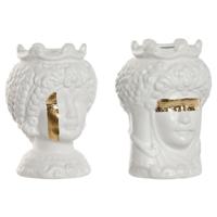 Home ESPRIT Wit Gouden Porselein 10 x 10 x 14 cm (2 Stuks)