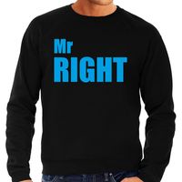 Mr right sweater / trui zwart met blauwe letters voor heren - thumbnail