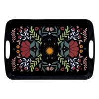 5Five Design dienblad van melamine - 39 x 26 x 2 cm - flowers print zwart