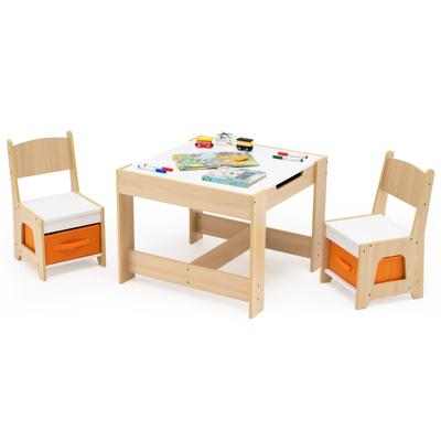 Kindertafel- en Stoelset Houten Activiteiten Tafel met 2 Zitplaatsen Afneembaar Dubbelzijdig Tafelblad