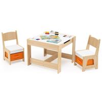 Kindertafel- en Stoelset Houten Activiteiten Tafel met 2 Zitplaatsen Afneembaar Dubbelzijdig Tafelblad