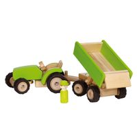 Goki Houten Tractor Groen met Aanhanger