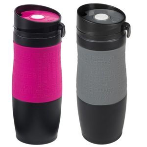 Set van 2x Thermosbekers/warmhoudbekers grijs en roze 380 ml