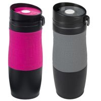 Set van 2x Thermosbekers/warmhoudbekers grijs en roze 380 ml - thumbnail