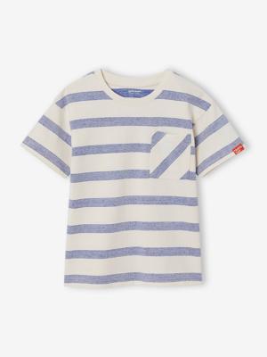 Jongensshirt met dik reliëfeffect wit, gestreept