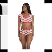 Coquette Crop Top and Shorts with Lip Print - One Size
