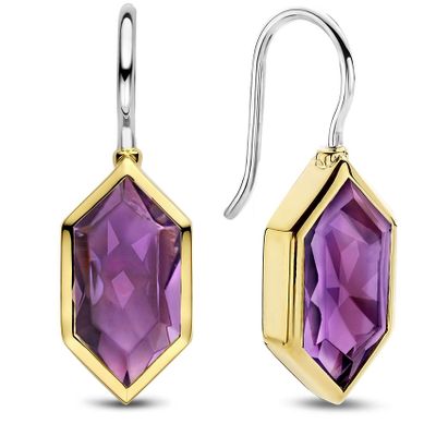 TI SENTO-Milano 7945PU Oorhangers zilver-kleursteen goud-en zilverkleurig-paars 8 x 22 mm