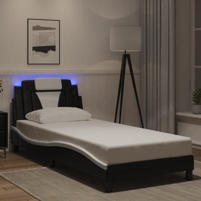 Bedframe met LED-verlichting kunstleer zwart en wit 80x200 cm