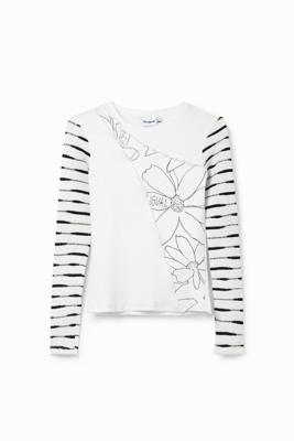 T-shirt met bloemenpatch - WHITE - XXL