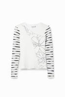 T-shirt met bloemenpatch - WHITE - XXL