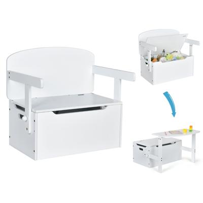 3 in 1 Kinderen Activiteitentafel set met Bureau & Bankje & Opbergdoos voor Kleuterschool Kinderkamer Woonkamer Wit