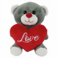 Verhaak knuffelbeer met hart 12 cm grijs/rood - thumbnail