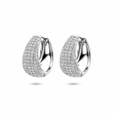 Gerhodineerd Zilveren Klapoorringen met Zirkonia - 18x9,5mm - 925 Zilver