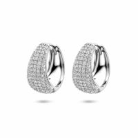 Gerhodineerd Zilveren Klapoorringen met Zirkonia - 18x9,5mm - 925 Zilver