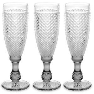 Vivalto Prosecco/champagneglazen - glas - set 6x stuks - 185 ml - Luxe Diamonds relief glas