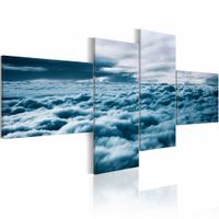 Schilderij - In de Wolken, Blauw, 4luik , wanddecoratie , premium print op canvas