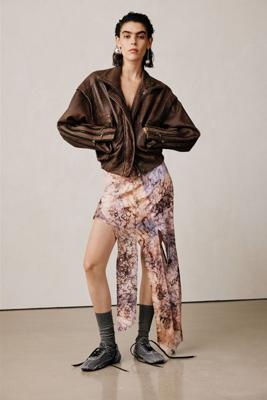 Leren jas met ritsen studio - BROWN - S