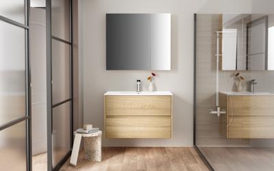 Spiegelkast BWS Hayat 2 Assymetrische Deuren 80x70x15cm Eik