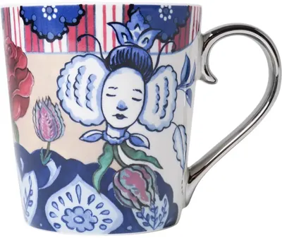 Heinen Delfts Blauw mok keramiek zeven rozen 8.5x9.5cm delfts blauw