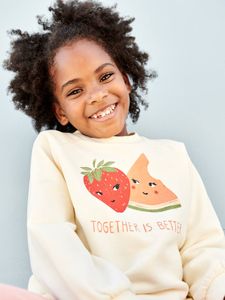 Meisjessweater met fruitprint ecru