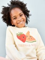 Meisjessweater met fruitprint ecru - thumbnail
