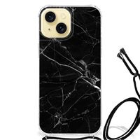 Apple iPhone 15 Anti-Shock Hoesje Marmer Zwart - Origineel Cadeau Vader