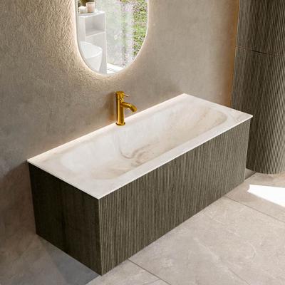 Badmeubel Mondiaz Kurve-Dlux | 110 cm cm | Meubelkleur Shadow | Wastafelkleur Frappe | Solid surface | Wasbak midden spoelbak | 1 kraangat