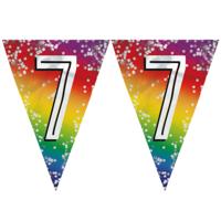 Boland Vlaggenlijn 7 jaar - 2x stuks - 6 meter - glitter folie - slinger - 7e verjaardag versiering