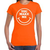 Verkleed T-shirt voor dames - you make me - smiley - oranje - carnaval - foute party - feestkleding