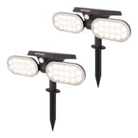 Set van 2 Pato solar Prikspots - Bewegingssensor en schemerschakelaar - PIR - 6000K Daglicht wit - 2 lichtstanden - 300Lumen - 6-12 uur brandtijd - IP65 waterdicht - Tuinspot