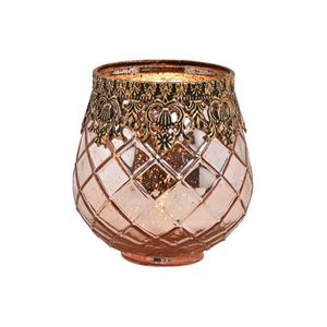 Glazen design windlicht/kaarsenhouder rose goud 13 x 14 x 13 cm