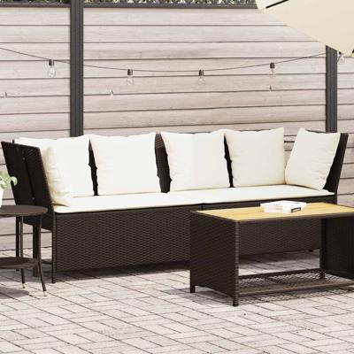 Tuinbank met kussens poly rattan bruin