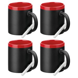 Luxe krijt koffiemok/beker - 4x - rood/zwart - keramiek - met krijt te beschrijven - 350 ml - Eigen